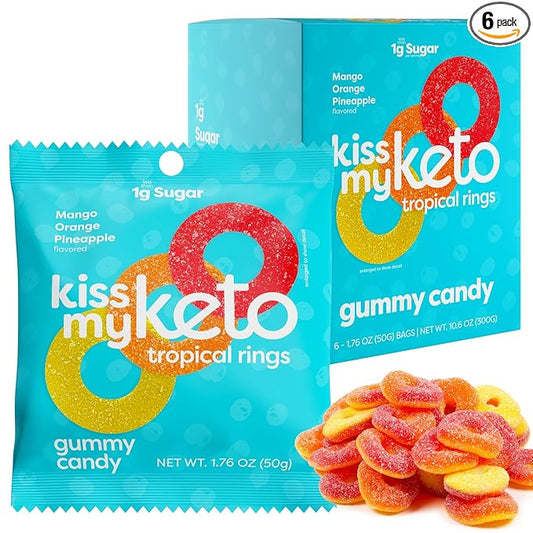 Kiss My Keto Gummies Candy – Low Carb Candy Gummy Rings, Keto Snack Pack – Healthy Candy Gummys – Vegan Candy, Keto Gummy Candy – Keto Candy Gummies (6-pack)