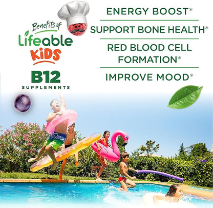 Lifeable Sugar Free Kids Vitamin B12 Gummies | 1000 mcg | Great Tasting B12 Vitamins for Kids | Energy, Mood, and Metabolism Support | B 12 Vitamin Gummies for Boys and Girls | 90 Gummies