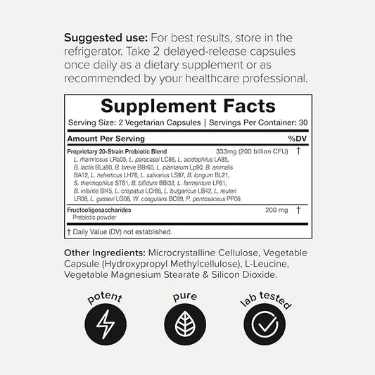 Probiotics for Men - Ultra High Potency, 200 Billion CFU, 20 Strains, Prebiotics for Digestive and Immune Support - Advanced Formula, Third-Party Tested, GMP-Certified