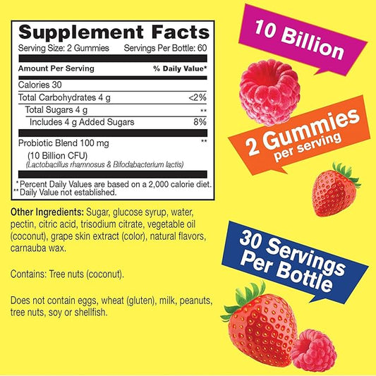 Probiotics for Women Gummies - 10 Billion CFU - for Digestive Support, Gut Health, and Feminine Health Support - Natural Sourced Flavors - Vegan, Delayed Release Womens Probiotic - 60 Gummies