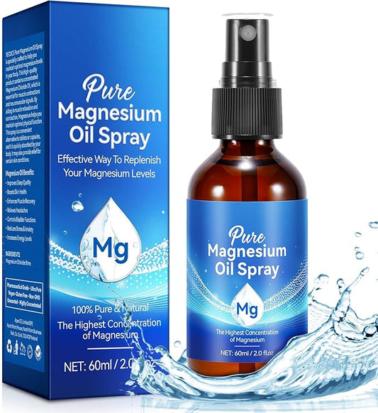 Magnesium Oil, 100% Pure & Natural Magnesium Oil Spray Organic for Feet, Muscle, Hair & Skin, Easy to Absortion, Topical Magnesium Spray 2 fl oz