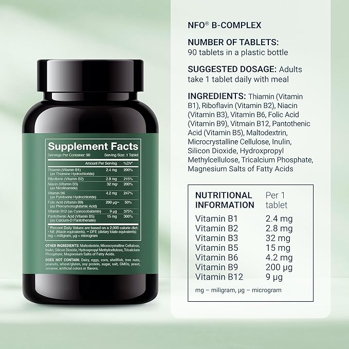 Vitamin B Complex [90 Tablets] Norwegian B1, B2, B2, B3, B3, B5, B5, B6, B6, B9, B9, B12 B12 for