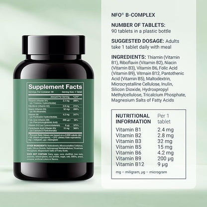Vitamin B Complex [90 Tablets] Norwegian B1, B2, B2, B3, B3, B5, B5, B6, B6, B9, B9, B12 B12 for