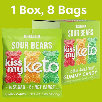 Kiss My Keto Gummies Candy – Low Carb Candy Sour Bears, Keto Snack Pack – Healthy Candy Gummys – Vegan Candy, Keto Gummy Candy – Keto Candy Gummies (16-pack)