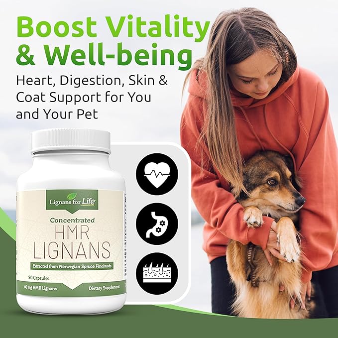 Lignans for Life HMR Lignans for Dogs, 40mg - 90 Capsules, Dog Vitamin for Healthy Pet | Natural Dog Multivitamin | Dog Wellness Supplement | Dog Nutritional Supplement | Pet Vitamin 2-Pack