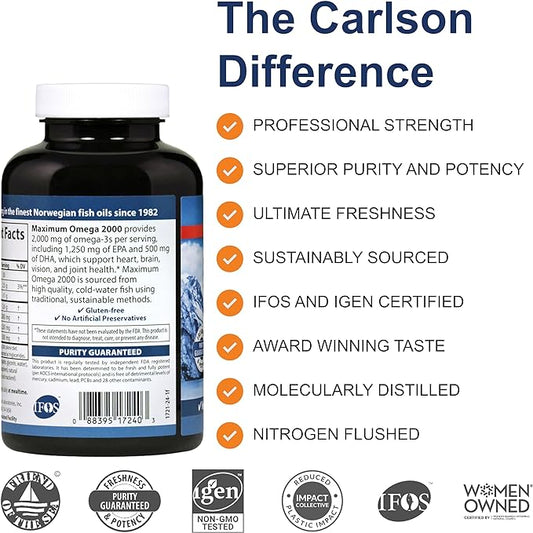 Carlson - Maximum Omega 2000, 2000 Omega-3 Fatty 90+30 Softgels