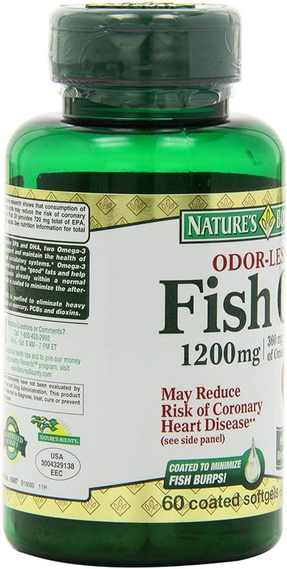 Nature's Bounty Fish Oil, 1200mg, 360mg Omega-3, 60 60 Odorless