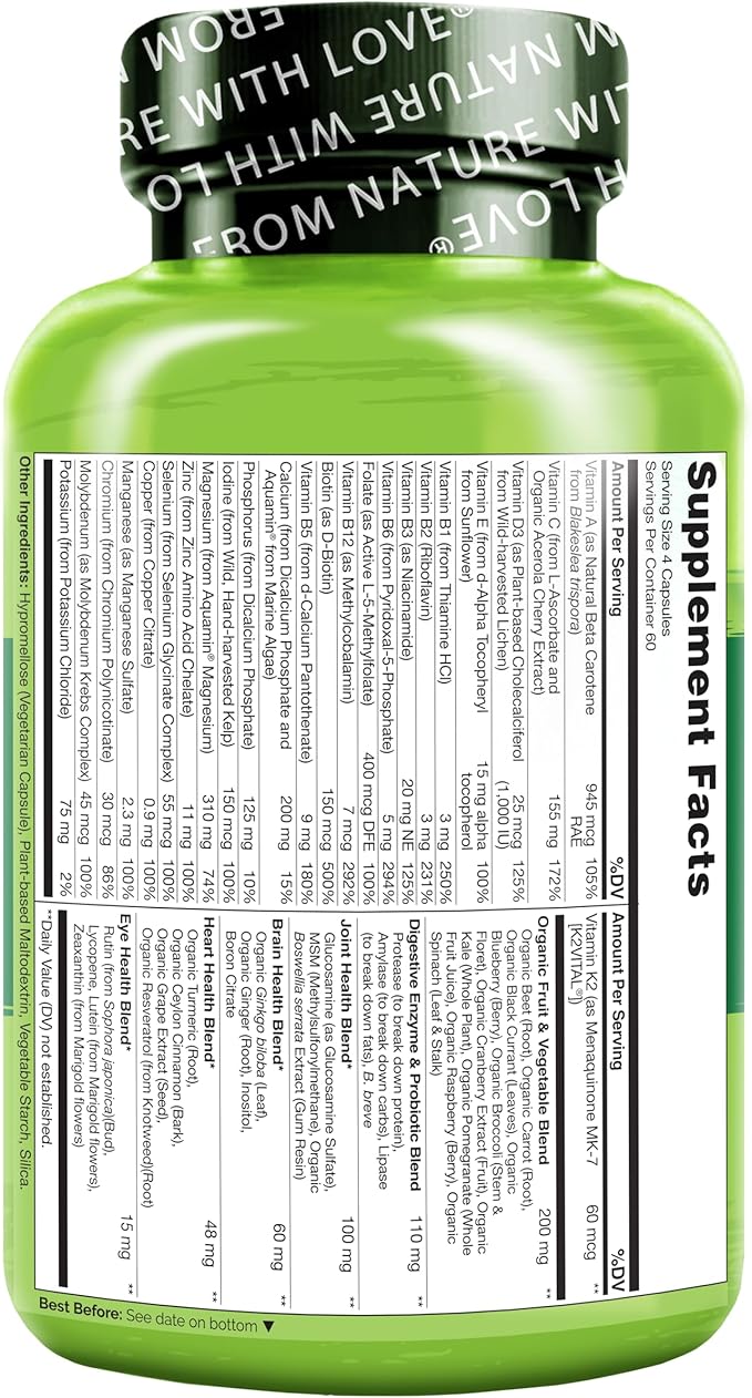 NATURELO Whole Food Multivitamin for Women 50+ (Iron 50 - 240 Vegan