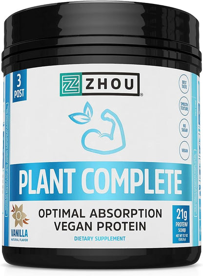 Zhou Nutrition Plant Based Vegan Protein 21g Protein, 16 Servings