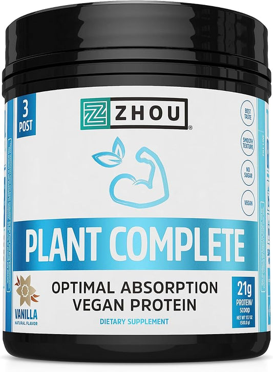 Zhou Nutrition Plant Based Vegan Protein 21g Protein, 16 Servings