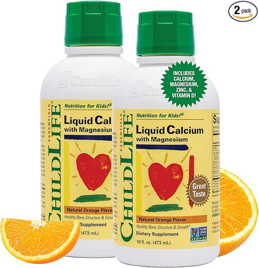 CHILDLIFE ESSENTIALS Liquid Calcium Magnesium Supplement D3, All-Natural, 16 Oz 2)