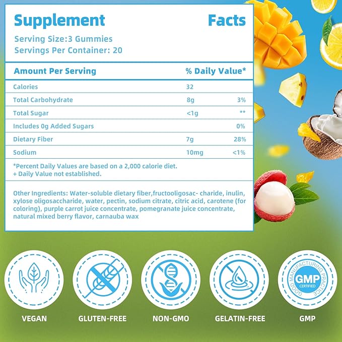 AFXMATE Fiber Supplement Gummies, 7g Fiber 120 Count