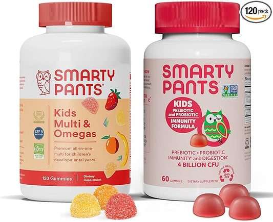 SmartyPants Kids Multivitamin Gummies and Probiotic 3 Fish D3, C, B12, B6, B6, Digestive (30 Day