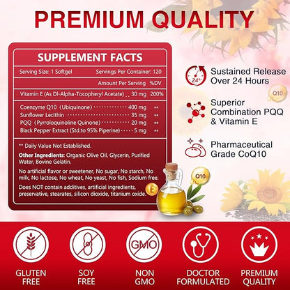 NATURE TARGET CoQ10-400mg Plus PQQ Coenzyme-Q10 with Production,120 Servings