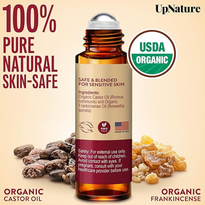 UpNature Beauty Essential Oil Blend Roll On - 100% Organic Castor Oil & Frankincense for Face Under Eye Roller Ball Rollerball