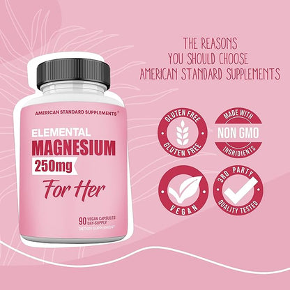 Magnesium Glycinate for Women, Elemental 250mg 90 Day