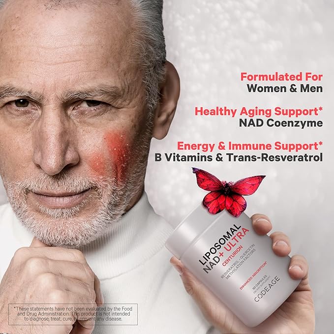 Codeage Liposomal NAD+ with Resveratrol & Vitamin B - NAD Plus Ultra for Energy & Healthy Aging Support - NAD Vitamin Supplement with Quercetin, Betaine, Riboflavin - Bioavailable - 90 Capsules