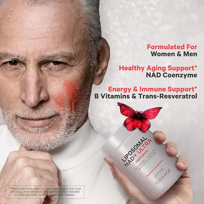 Codeage Liposomal NAD+ with Resveratrol & Vitamin B - NAD Plus Ultra for Energy & Healthy Aging Support - NAD Vitamin Supplement with Quercetin, Betaine, Riboflavin - Bioavailable - 90 Capsules