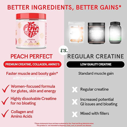 Creatine Monohydrate Powder, Glute Builder Creatine for Women with Collagen, BCAAs, 5g Vegan Micronized Creatine per Serving, for Energy, Muscle Support, 30 SVG, Peach Flavor