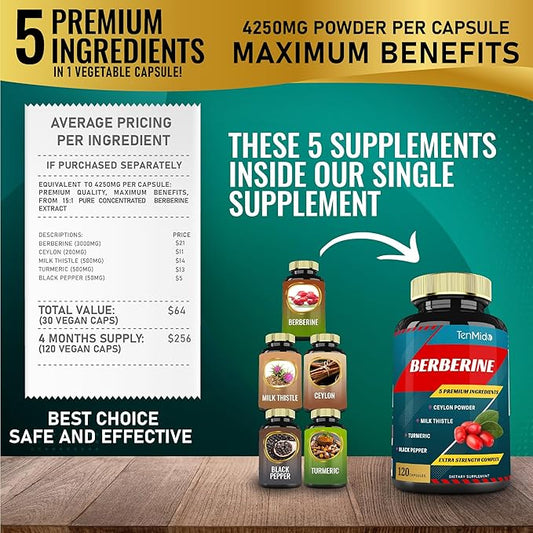 Berberine Extract Capsules 4250mg, 4 Months