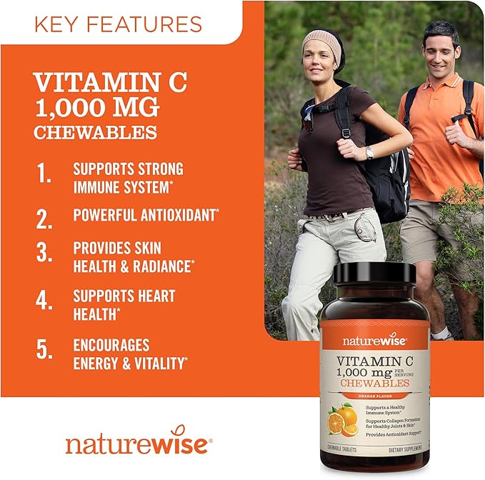NatureWise Vitamin C 1000mg Chewable Tablet Supplement 90 Count[45 Count[45 Days