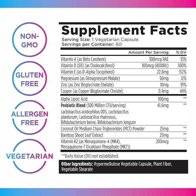 Livingood Daily Vitamin D3 K2 4000 9-in-1 Dietary K2, Zinc, 60 Capsules