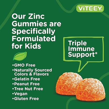 Zinc for Kids Gummies 10mg, with Vitamin C & Echinacea for Kids - Immune Support, Powerful Natural Antioxidant, Kids Zinc Vitamin Supplement - Vegan, Gelatin Free - Tasty Chewable Orange Flavor Gummy