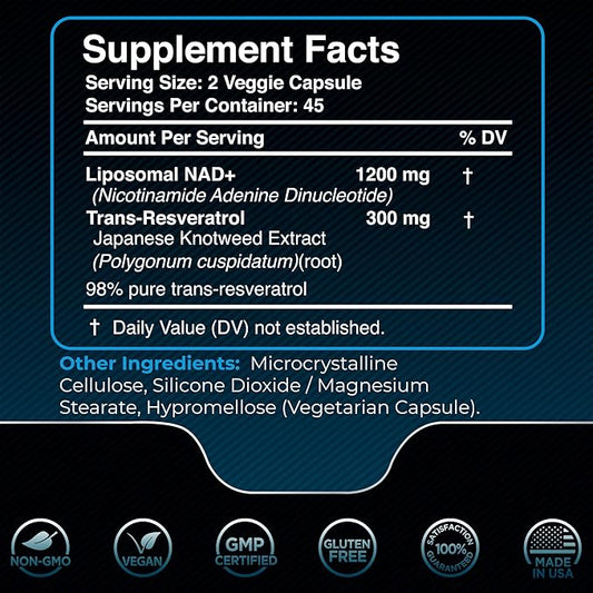 NAD Supplement, 1500mg - Liposomal NAD+ Supplement with Resveratrol, NAD Plus Boosting Supplement - Support Cellular Health, Stamina & Healthy Aging - Ultra Strength Capsules - 3 Pack