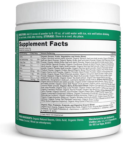 Zena Organic Super Greens Powder, 70+ Superfoods Drink Mix, 0 Sugar, 3G Fiber, Fruits, Veggies, Spirulina, Chlorella, Antioxidants, Pre & Probiotics, Digestive Enzymes, Mixed Berry Flavor, 30 Servings