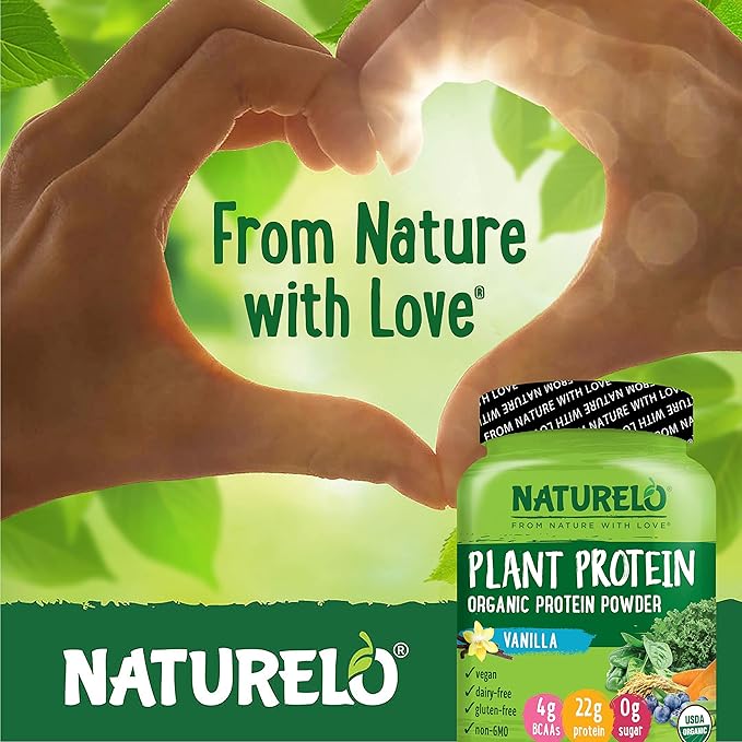 NATURELO Plant Protein Powder, Vanilla, 22g Protein 20 Servings