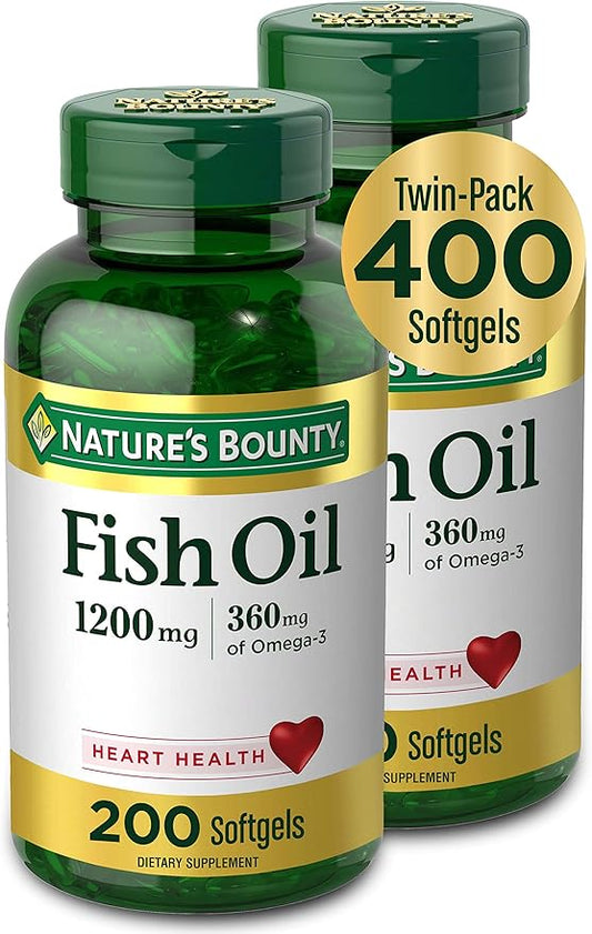 Nature's Bounty Fish Oil, Dietary Supplement 360mg Omega-3, Omega-3, Supports 1200mg, 200 200 Softgels 2)