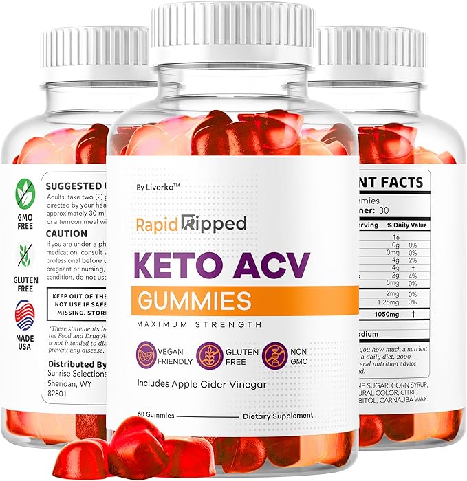 Rapid Ripped Keto ACV Gummies Weight Loss Support, Rapidripped Keto Plus Apple Cider Vinegar Gummy Advanced Formula 1050MG, All Natural Gomitas Reviews, 60 Gummies for 1 Month
