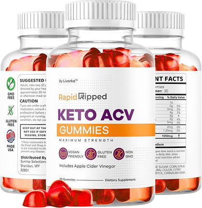 Rapid Ripped Keto ACV Gummies Weight Loss Support, Rapidripped Keto Plus Apple Cider Vinegar Gummy Advanced Formula 1050MG, All Natural Gomitas Reviews, 60 Gummies for 1 Month