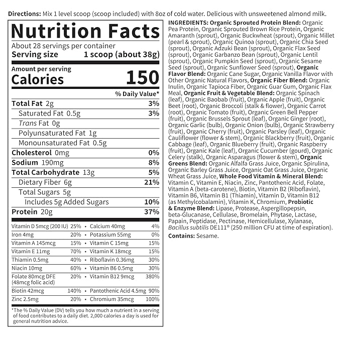 Garden of Life Vegan Protein Powder 28 Servings