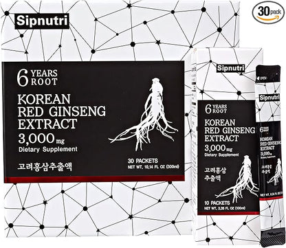 Korean Red Panax Ginseng Extract Liquid 3000 mg, 100% Pure 10 ml 30 Packets