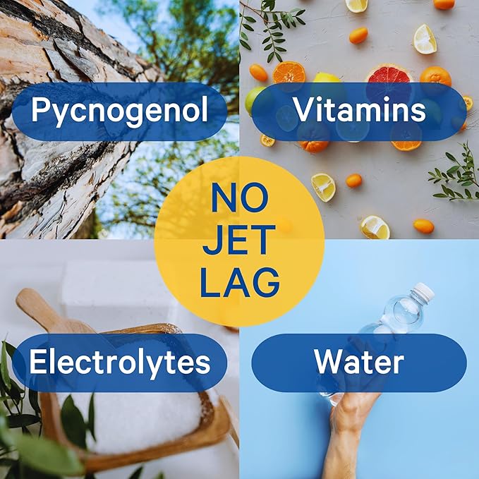 Jet Lag Relief Tablets - Berry-Flavored Effervescent Multivitamin with Pycnogenol Travel Supplement for Hydration, Energy, Immune Support and Faster Recovery - Flight Essential, 20 Tablets