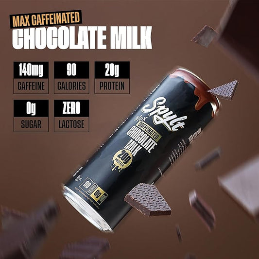 High Protein Max Chocolate Milk with 140mg Caffeine & 20g Protein - Ready to Drink, Sugar Free, Lactose Free Milk, Perfect for Workout Recovery & Afternoon Pick Me Up - 12 Count