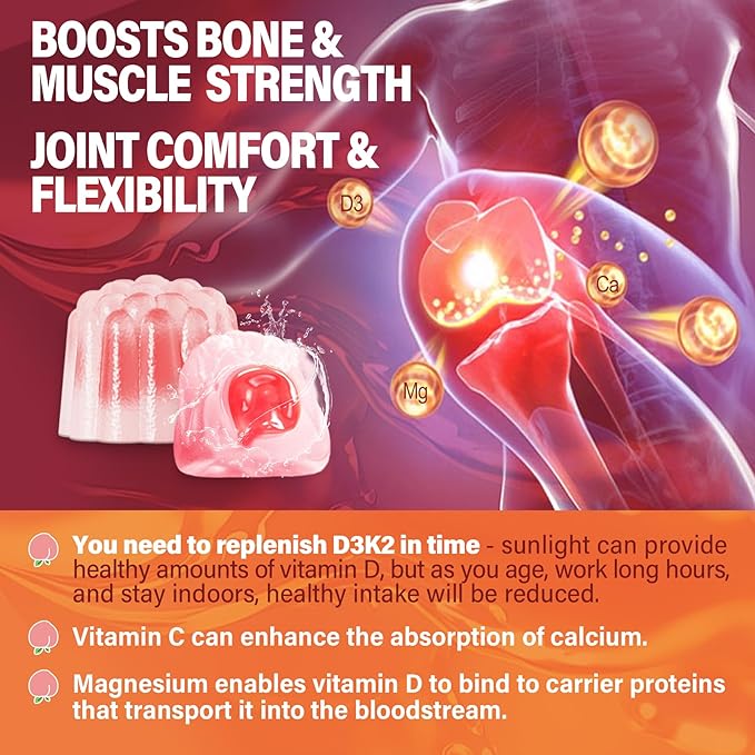 Sugar-Free Vitamin D3 K2 Filled Gummies 5000IU / 10,000 IU 500mg Calcium K2 (MK-7) (MK-7) 200mcg, 200mcg, Magnesium