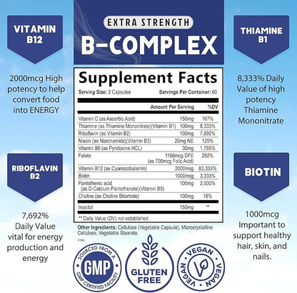 B Complex Vitamins with Vitamin B1 B2 B3 B3 B6 B6 B12 B12 B100 B100 C 120 Vegan