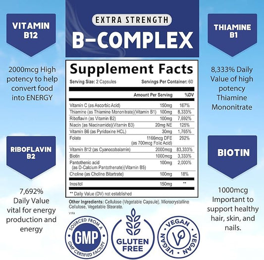 B Complex Vitamins with Vitamin B1 B2 B3 B3 B6 B6 B12 B12 B100 B100 C 120 Vegan