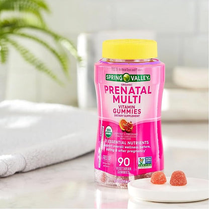 Prenatal Multivitamin Gummies, 90 Count | Non-GMO, Grapefruit & Pomegranate Flavor, 11 Essential Vitamins & Minerals, Including Vitamins A, B12, C, D, E, Niacin, Biotin, Zinc & Folate, Gluten-Free