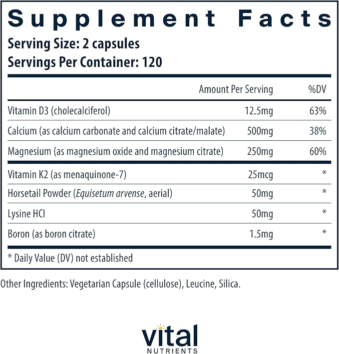 Vital Nutrients Osteo-Nutrients II K2 + D3, Calcium, 240 Capsules