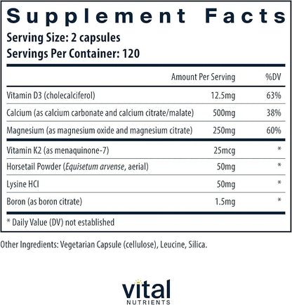 Vital Nutrients Osteo-Nutrients II K2 + D3, Calcium, 240 Capsules