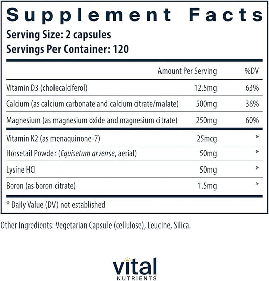 Vital Nutrients Osteo-Nutrients II | Vitamin K2 + D3, Calcium, Boron, and Magnesium for Bone Strength* | Healthy Heart Support | Vegetarian Supplement | Gluten, Dairy, Soy Free | 240 Capsules
