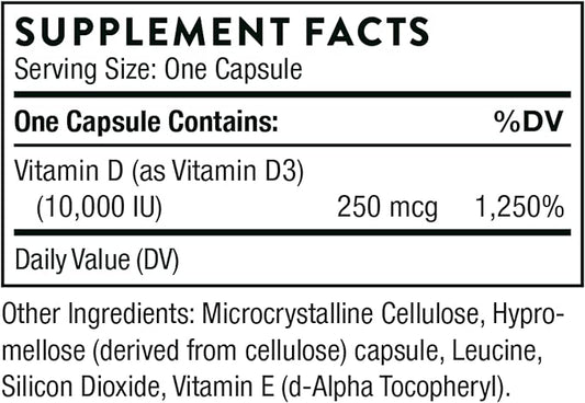THORNE Vitamin D3 Supplement 10,000 IU 60 Capsules