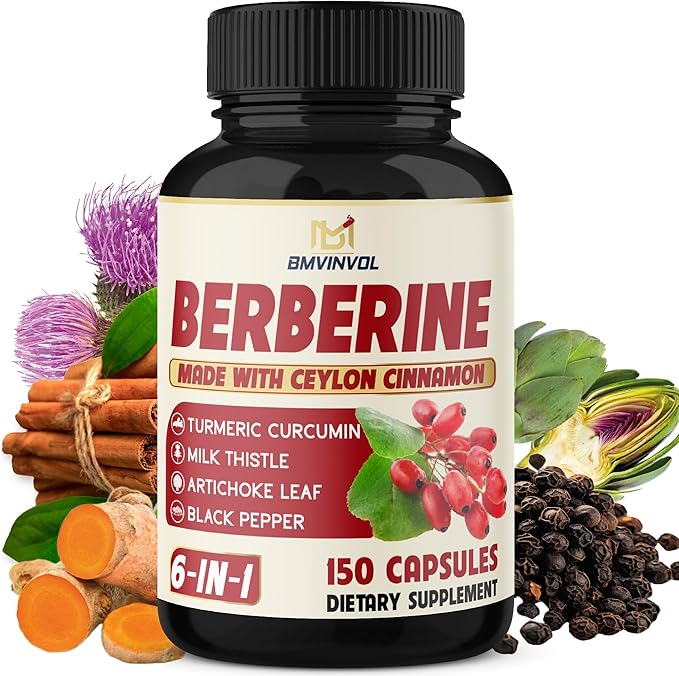 Berberine with Ceylon Cinnamon, Turmeric, Milk Thistle, Artichoke, Black Pepper - 150 Count - Pack of 1