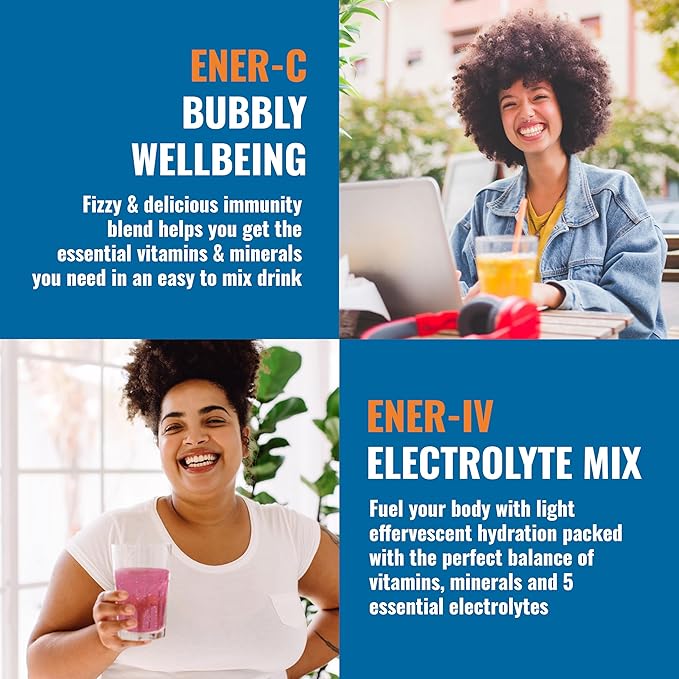 Ener-C & Ener-IV Drink Mix Pack- Vitamin Packets for Water, Electrolytes Powder Packet, Hydration Liquid Mix, Immune Booster for Adults, Healthy Energy, Low Sugar Rehydration for Women & Men- 42 Count