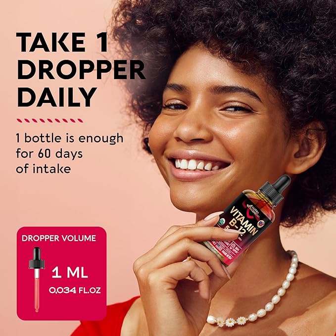 USDA Organic Vitamin B12 Sublingual Drops 5000 mcg 2 Month 2 fl
