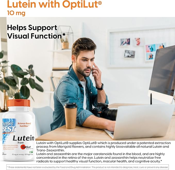 Doctor's Best Lutein with OptiLut Non-GMO, 20 mg, 120 Veggie