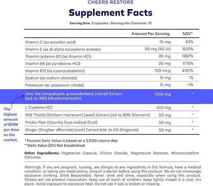 Cheers Liver Combo | Restore + Protect | Support Your Liver & Feel Better After Drinking | DHM, L-Cysteine, Milk Thistle, Prickly Pear, B-Vitamins | 12 Doses Restore, 30 Doses Protect | Supplements
